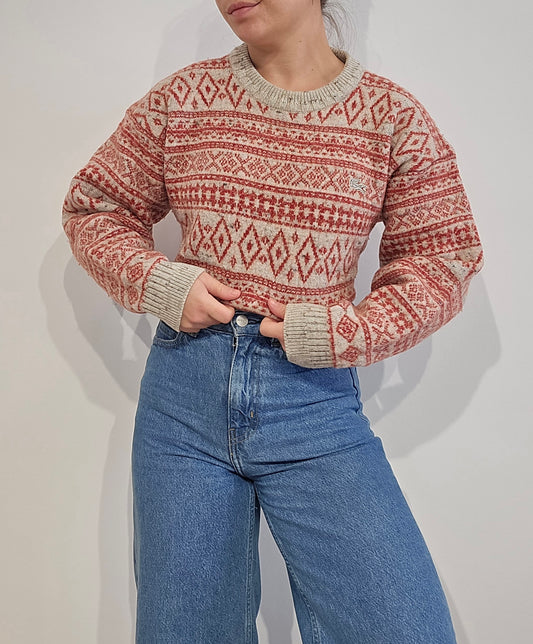 Pull en laine à motifs des années 80' fabriqué en Espagne - S