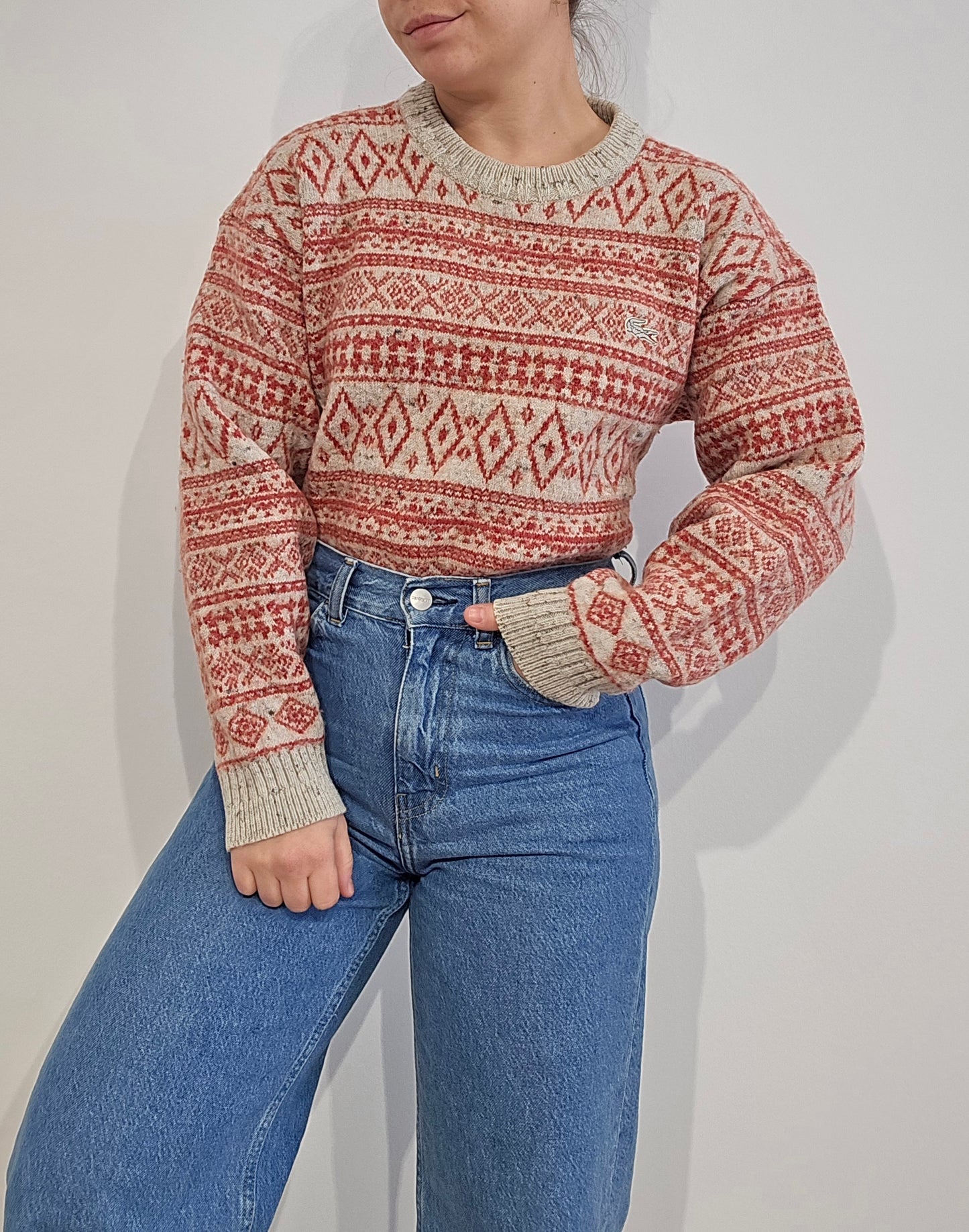 Pull en laine à motifs des années 80' fabriqué en Espagne - S