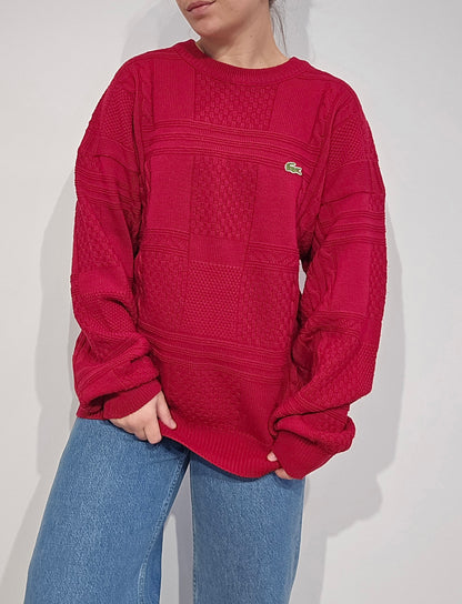 Pull en maille travaillée rouge des années 80' - XL