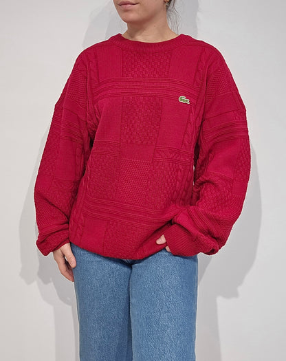 Pull en maille travaillée rouge des années 80' - XL