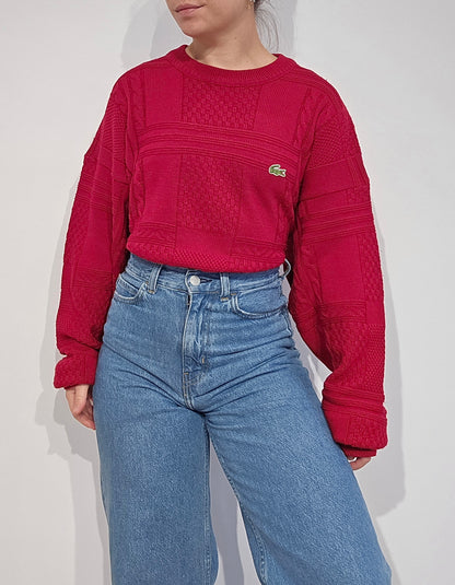 Pull en maille travaillée rouge des années 80' - XL