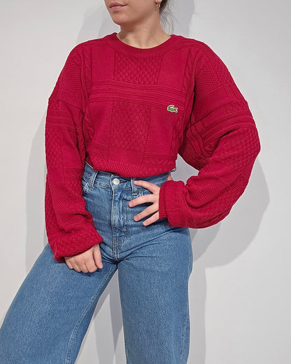 Pull en maille travaillée rouge des années 80' - XL