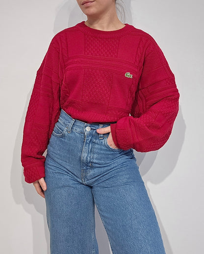 Pull en maille travaillée rouge des années 80' - XL