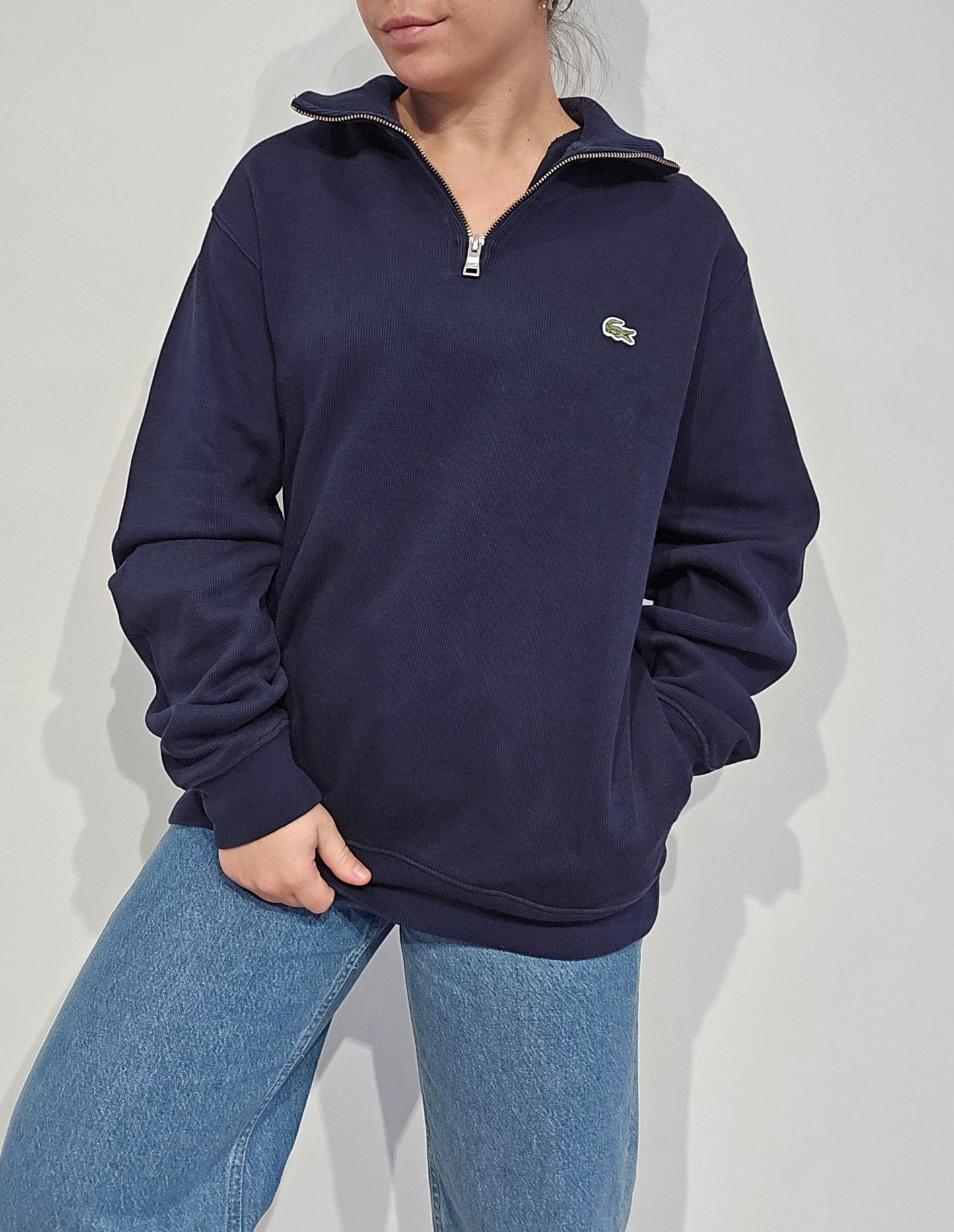 Pull camionneur en coton marine avec poches - L