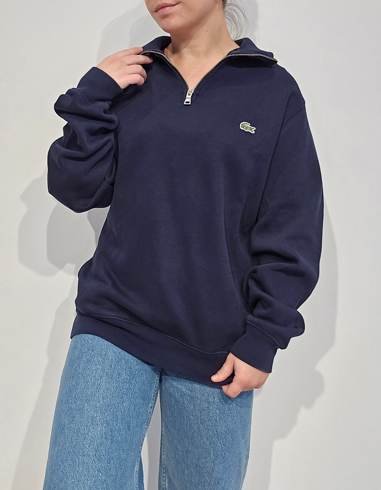 Pull camionneur en coton marine avec poches - L