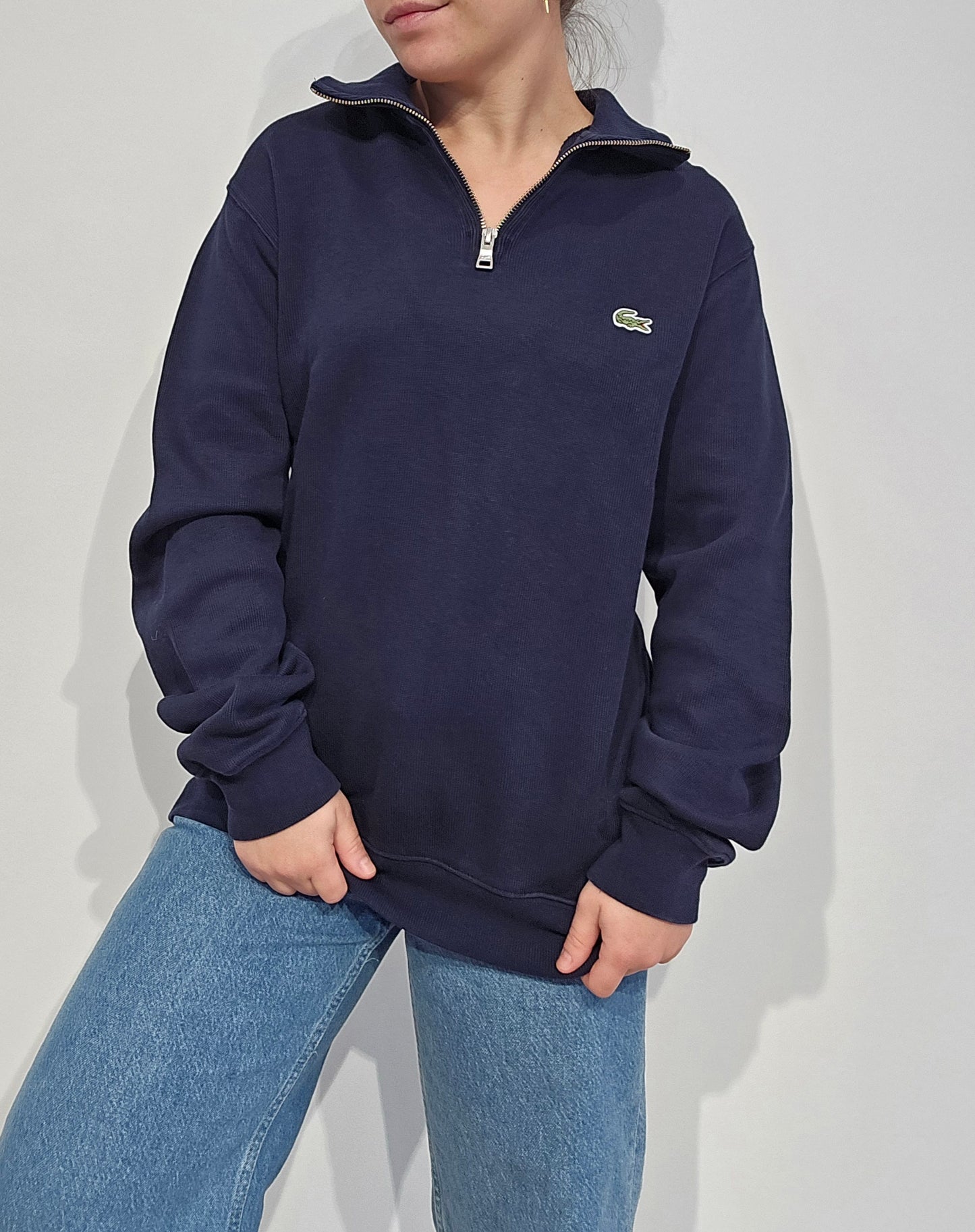 Pull camionneur en coton marine avec poches - L