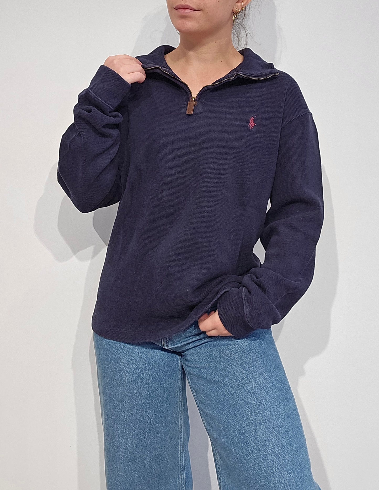 Pull camionneur en coton marine - L