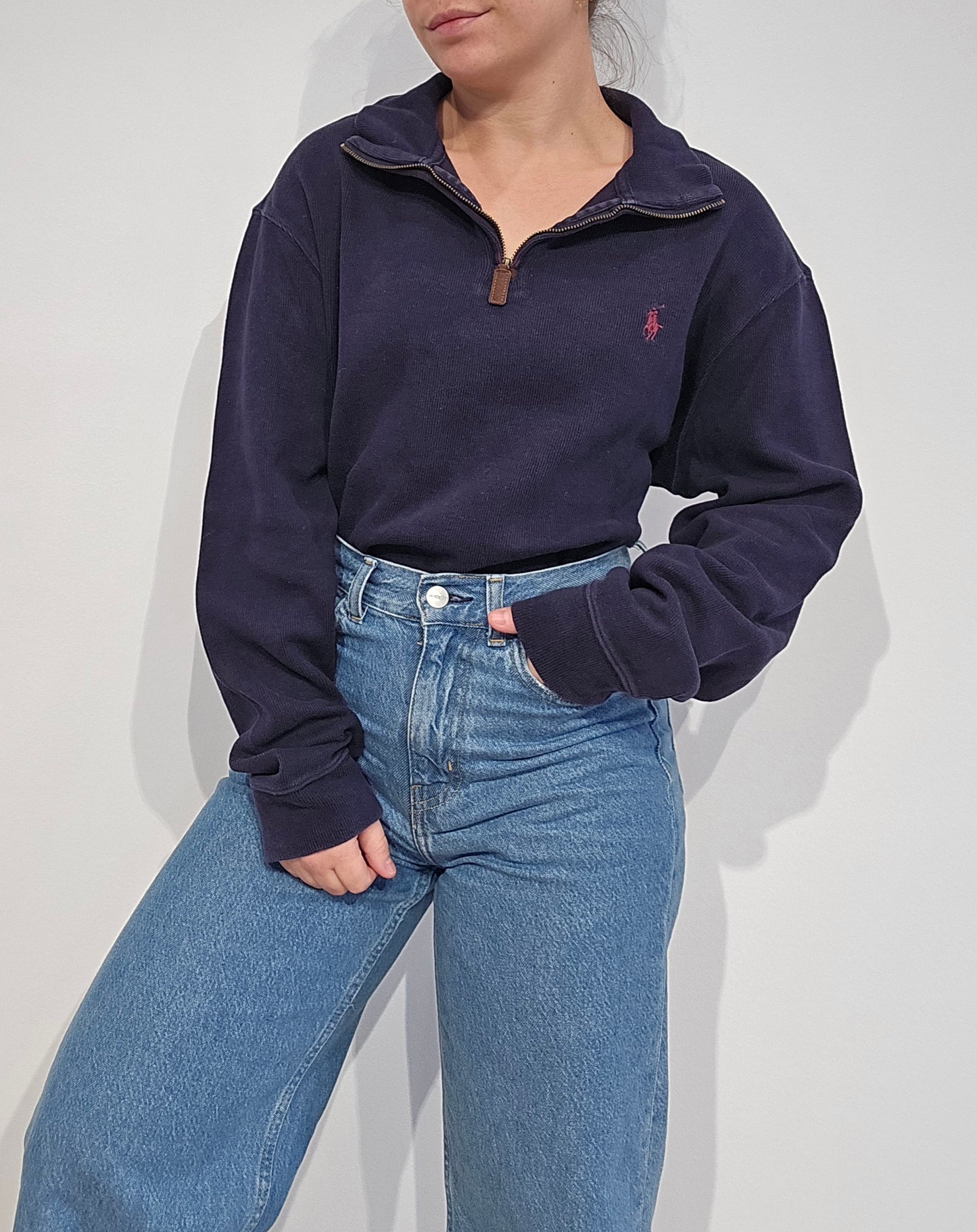 Pull camionneur en coton marine - L