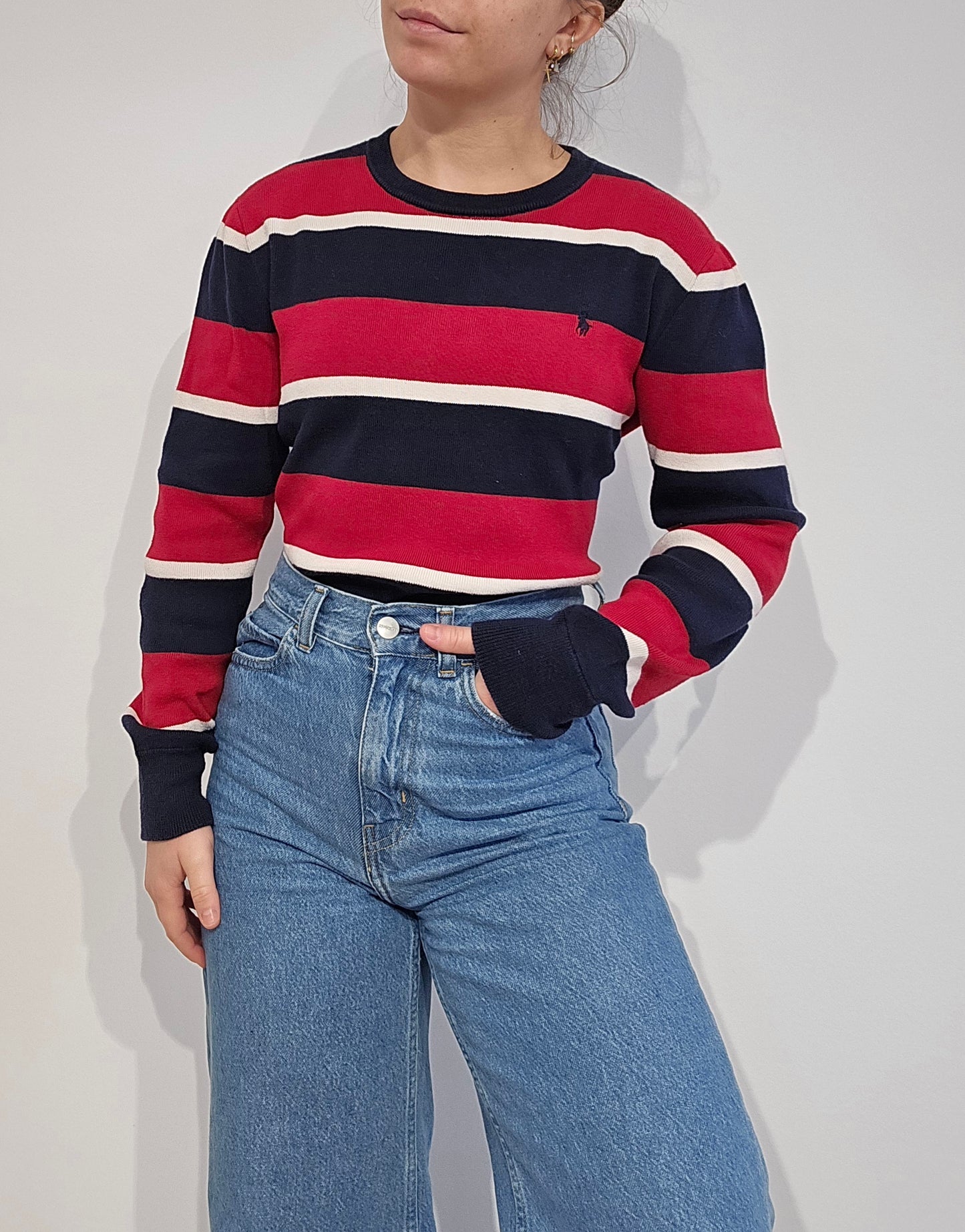 Pull en coton à rayures rouges - XS