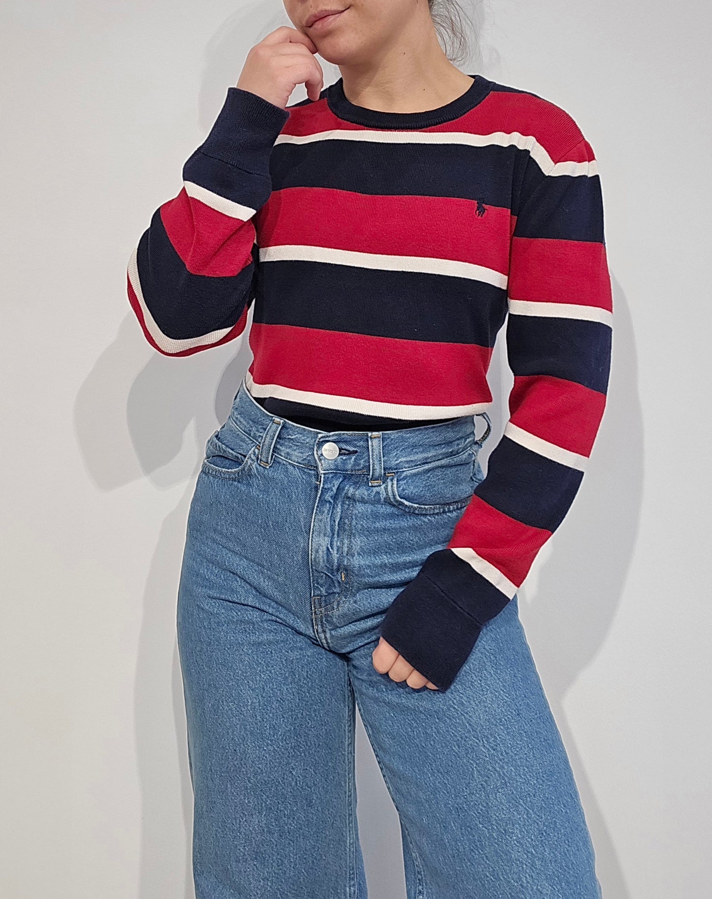 Pull en coton à rayures rouges - XS