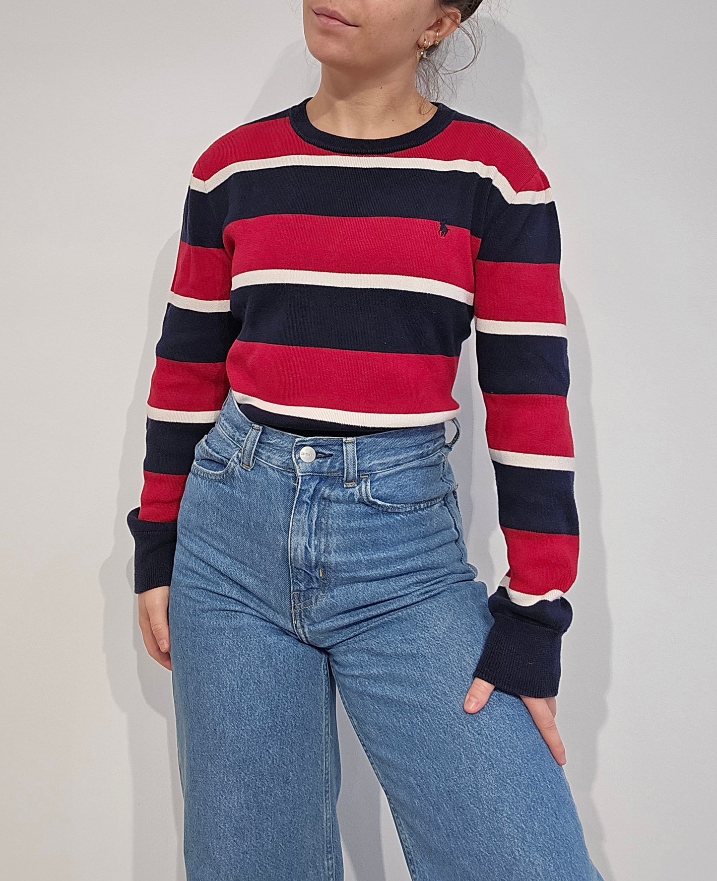 Pull en coton à rayures rouges - XS