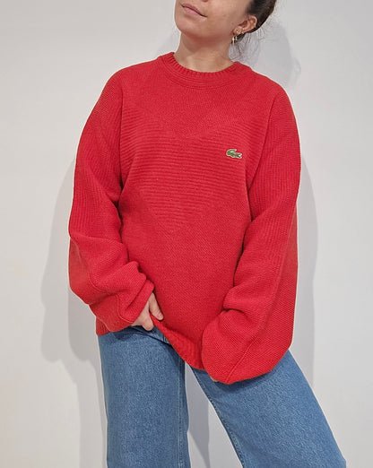 Pull vintage rouge des années 80' fabriqué en France - XL