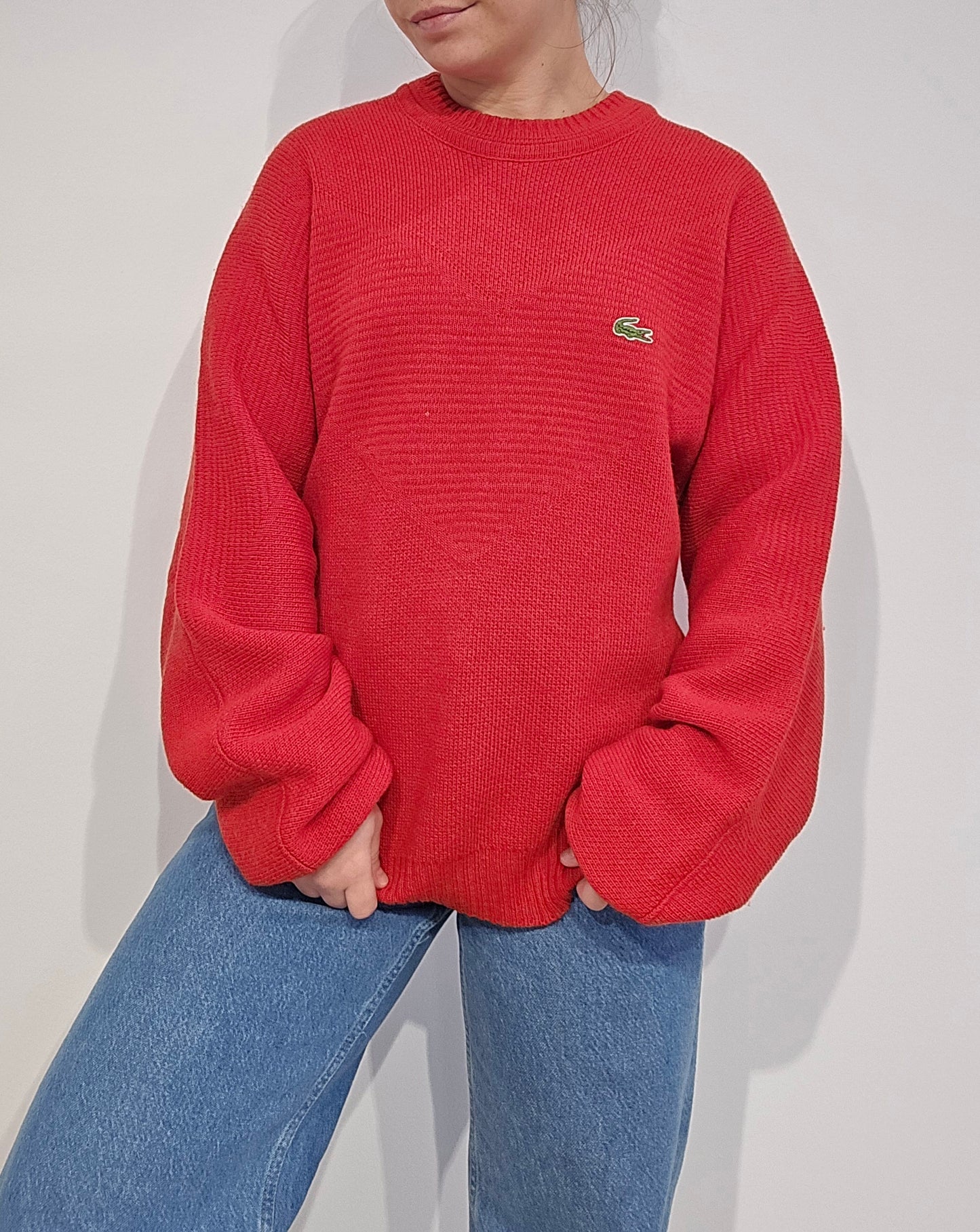 Pull vintage rouge des années 80' fabriqué en France - XL