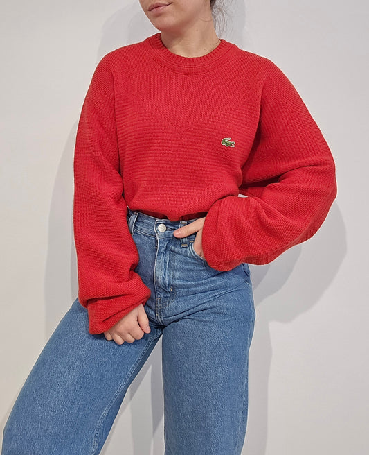 Pull vintage rouge des années 80' fabriqué en France - XL