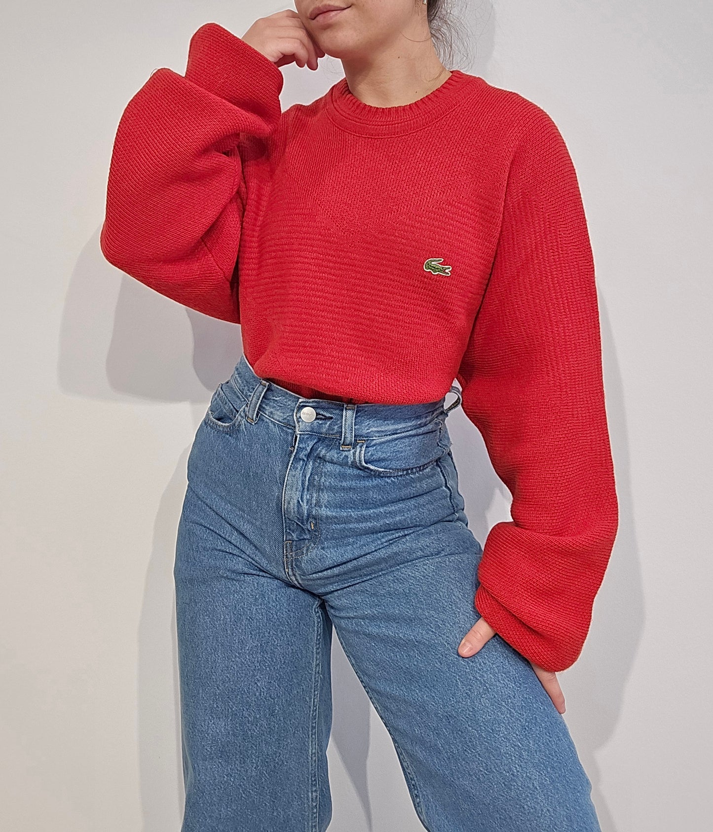 Pull vintage rouge des années 80' fabriqué en France - XL
