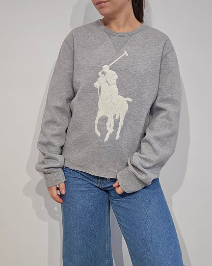 Sweat coupé gris big logo brodé - XL