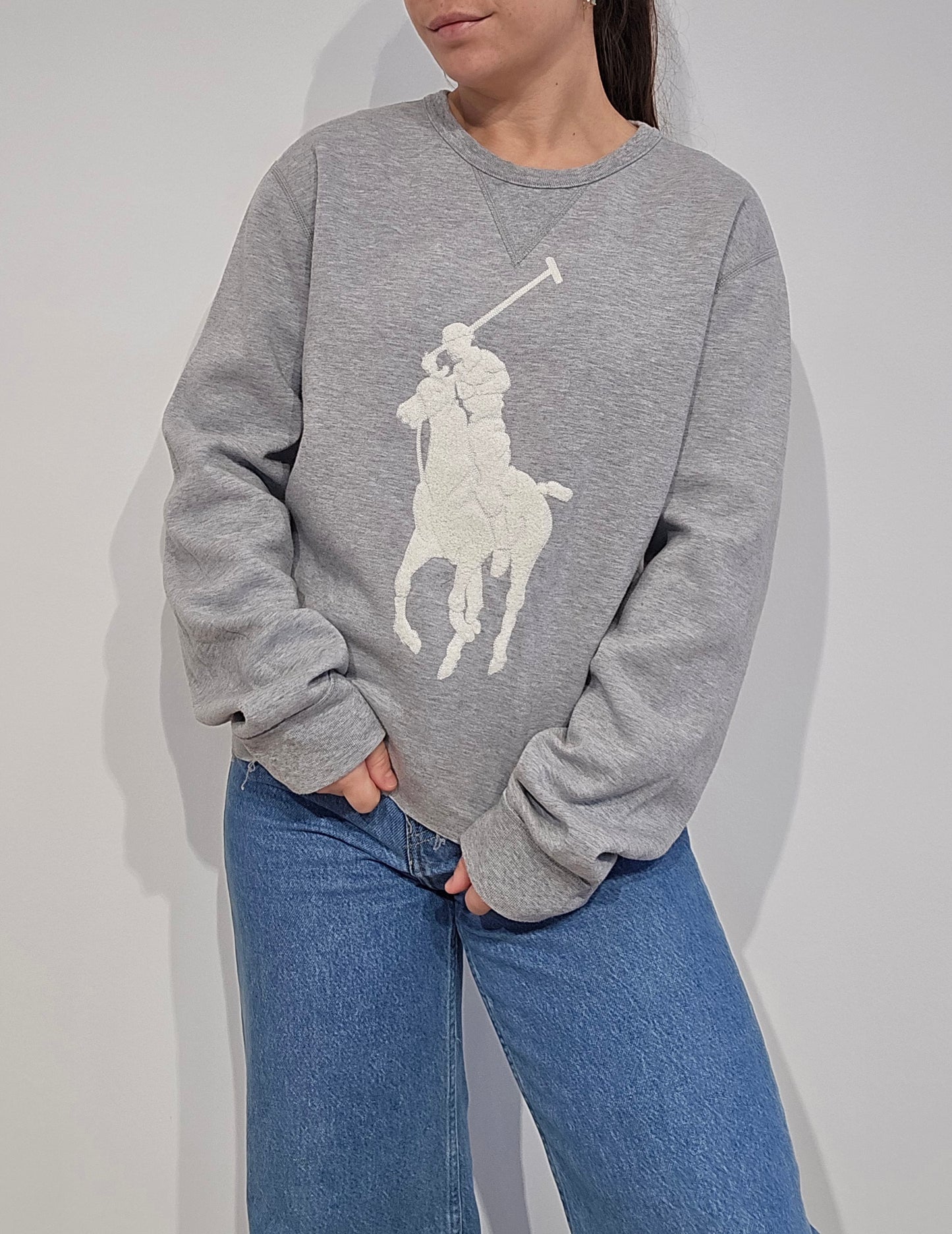 Sweat coupé gris big logo brodé - XL