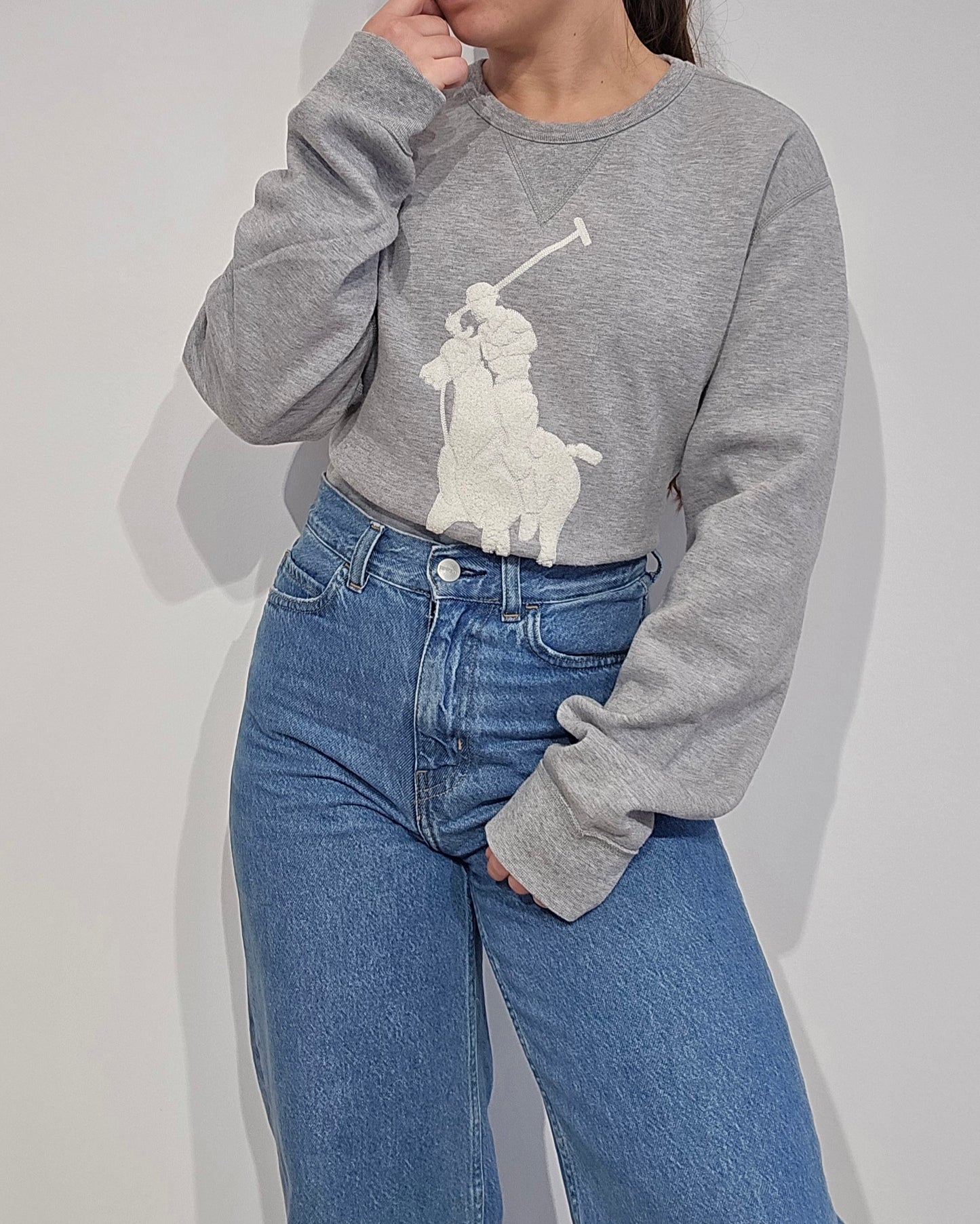 Sweat coupé gris big logo brodé - XL