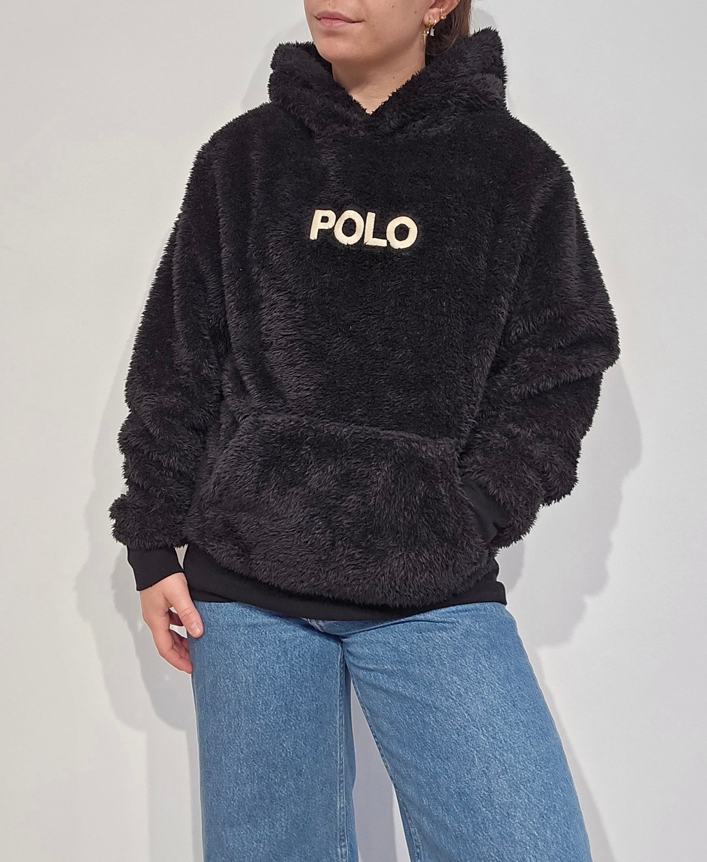 Sweat à capuche en moumoute noir - XS