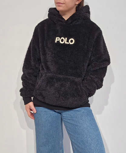 Sweat à capuche en moumoute noir - XS