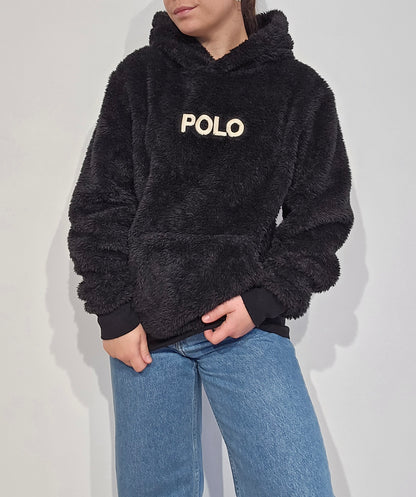 Sweat à capuche en moumoute noir - XS