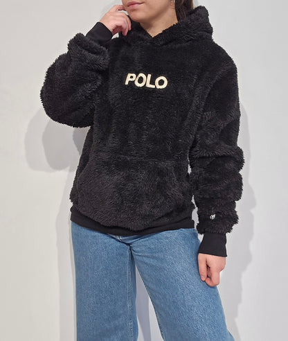 Sweat à capuche en moumoute noir - XS