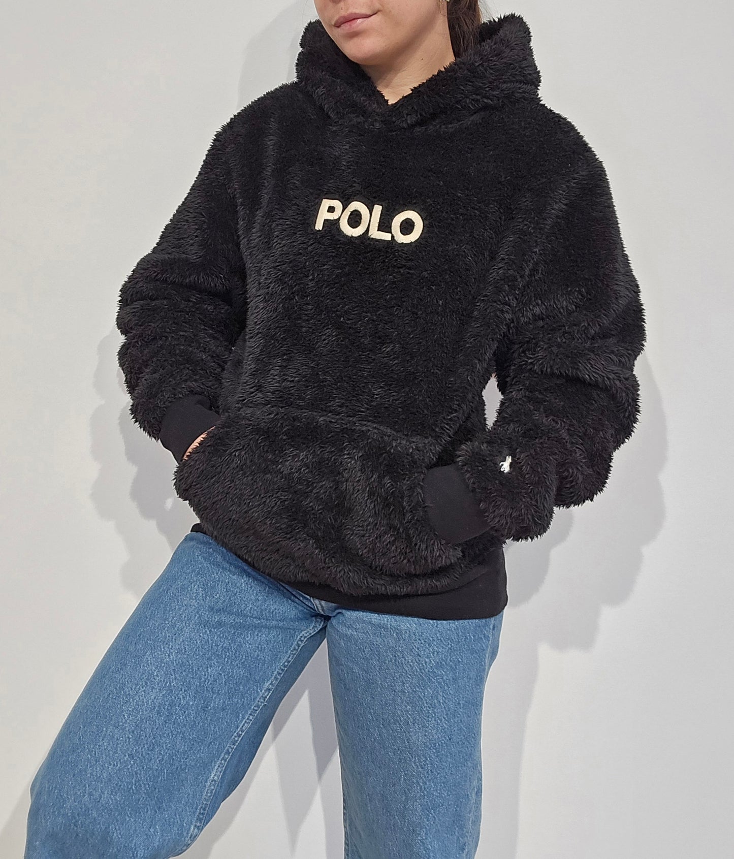 Sweat à capuche en moumoute noir - XS