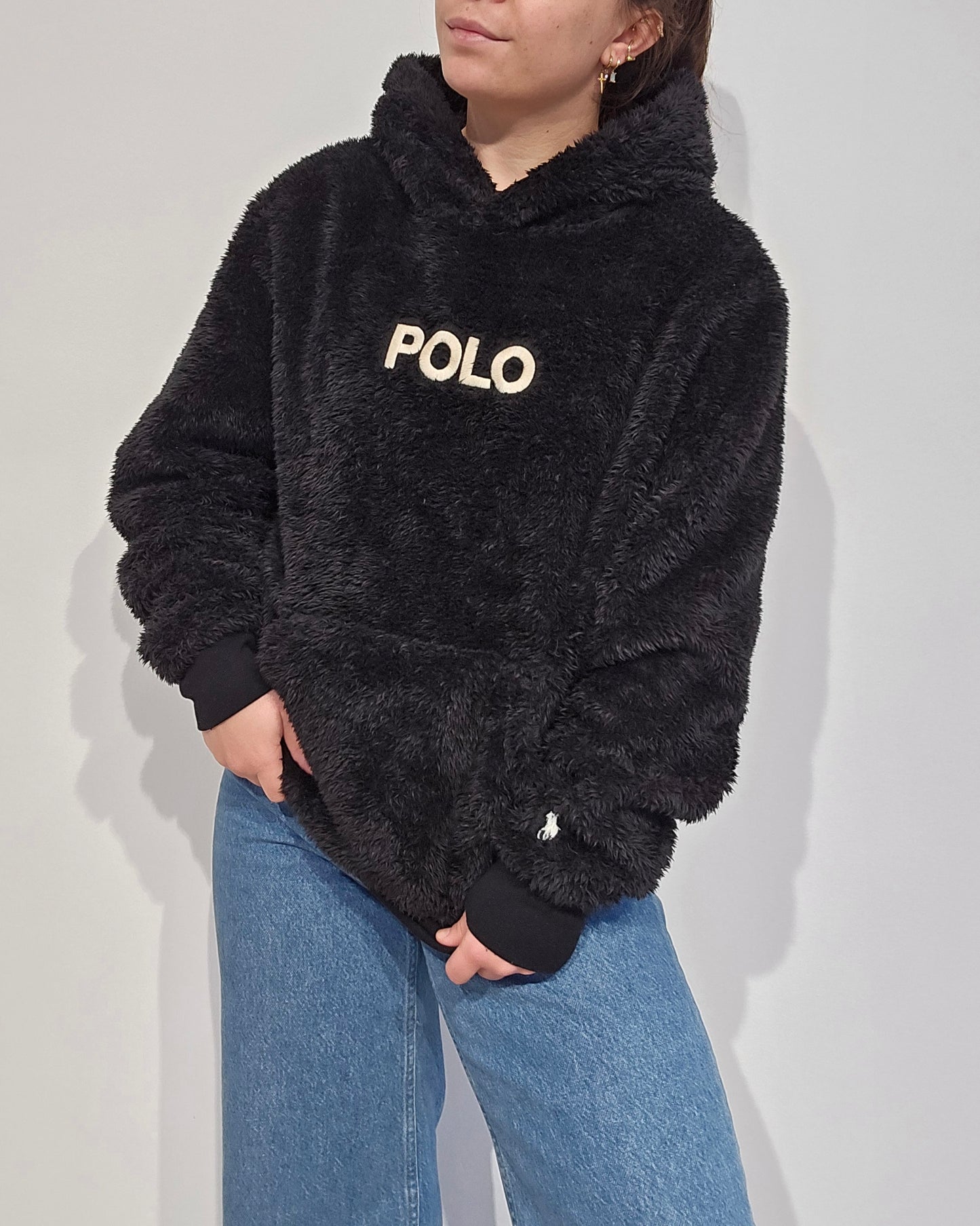 Sweat à capuche en moumoute noir - XS