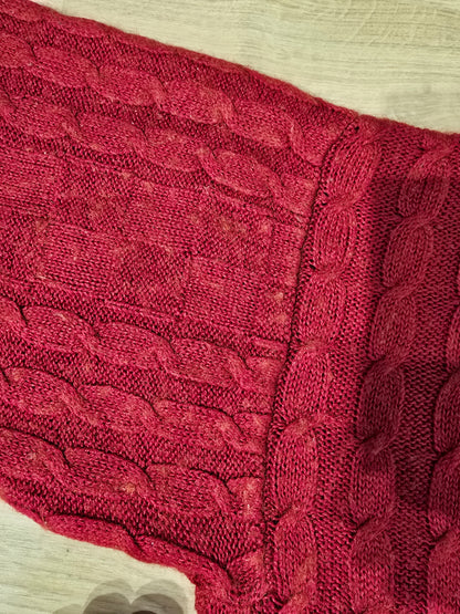 Pull col V en maille torsadée rouge des années 80' fabriqué en Espagne - XL