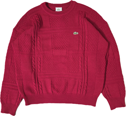 Pull en maille travaillée rouge des années 80' - XL