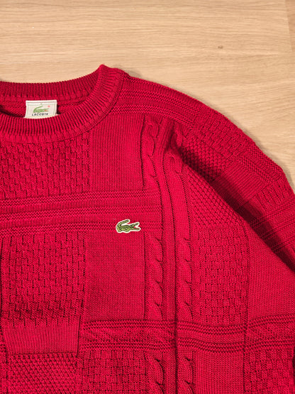Pull en maille travaillée rouge des années 80' - XL