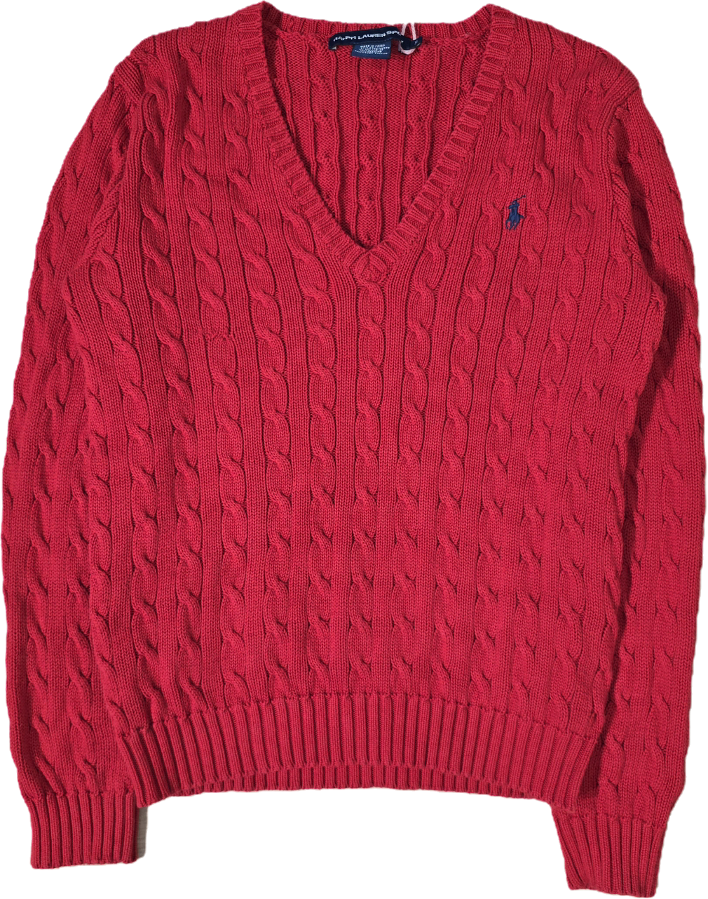 Pull col V en maille torsadée rouge - L/XL