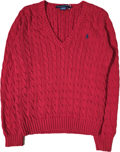 Pull col V en maille torsadée rouge - L/XL