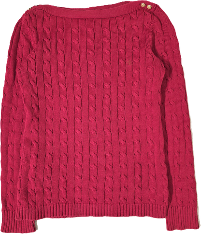 Pull col bateau en maille torsadée rouge - M