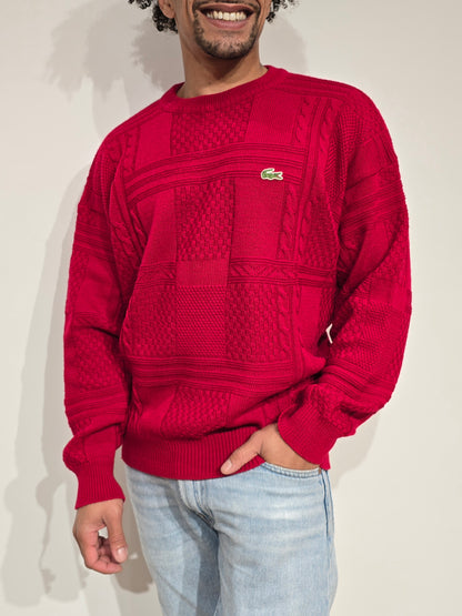 Pull en maille travaillée rouge des années 80' - M