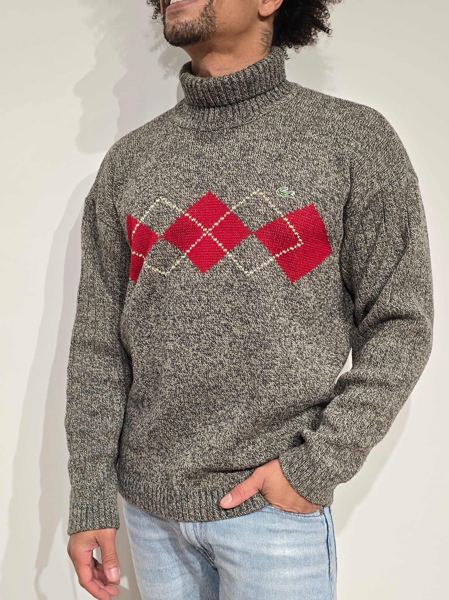 Pull col roulé gris vintage des années 90' - M