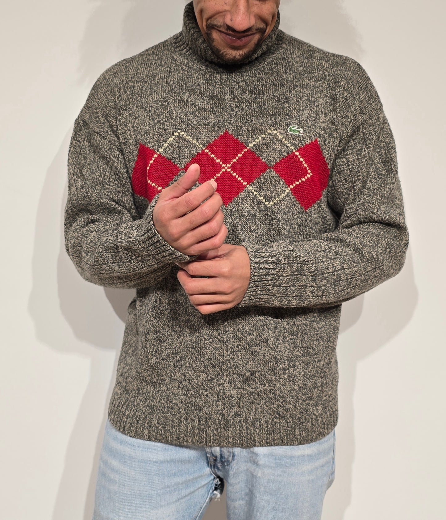 Pull col roulé gris vintage des années 90' - M