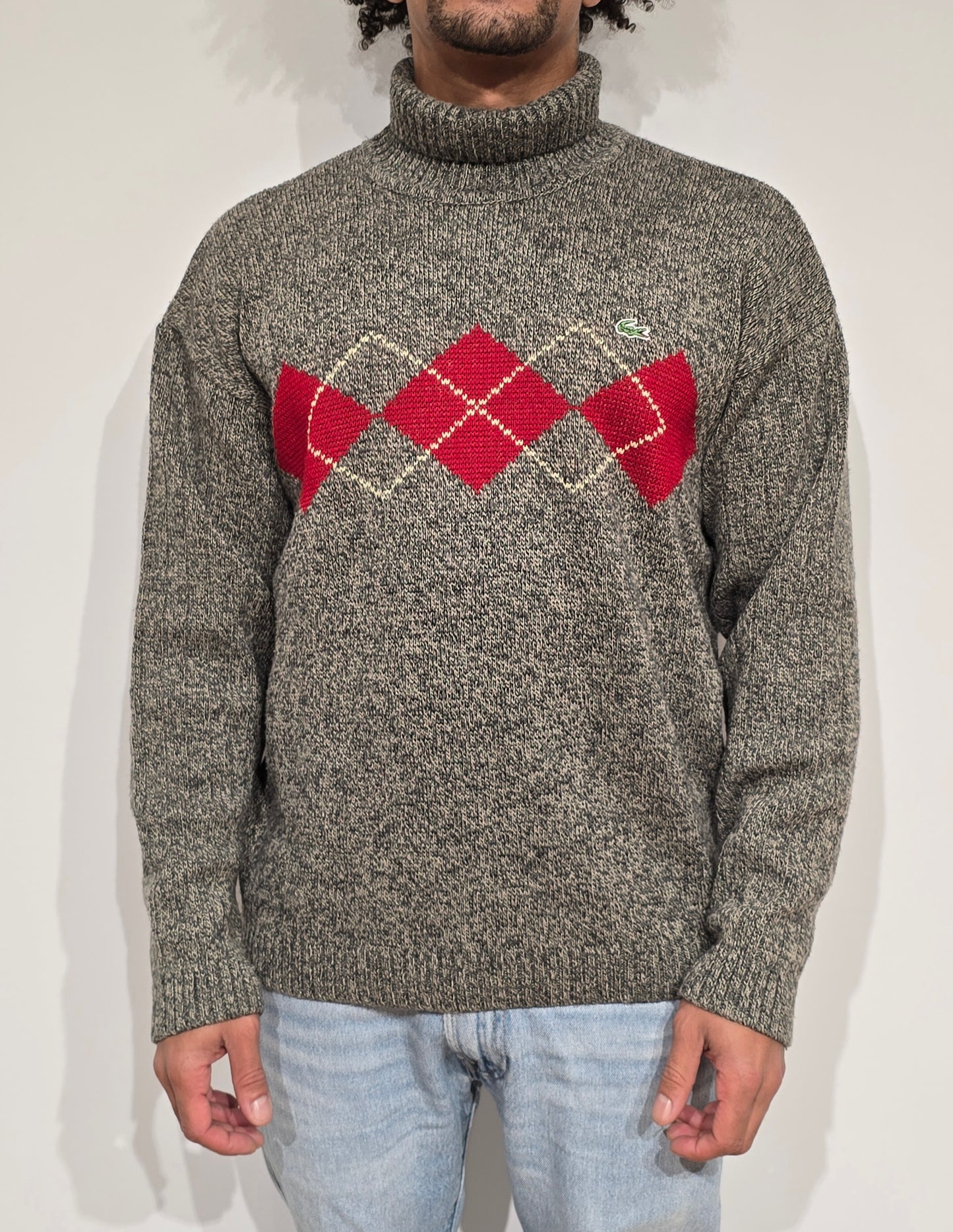 Pull col roulé gris vintage des années 90' - M