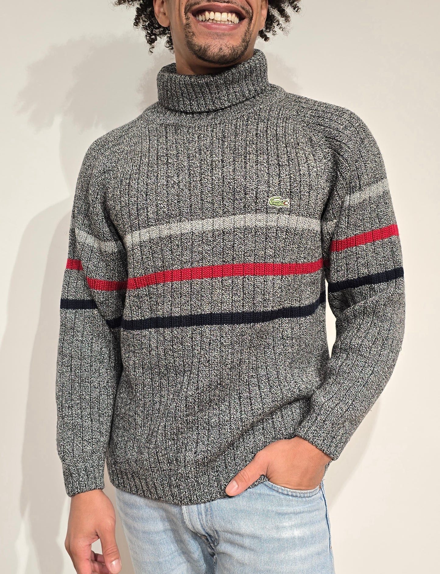 Pull col roulé gris vintage des années 90' - S