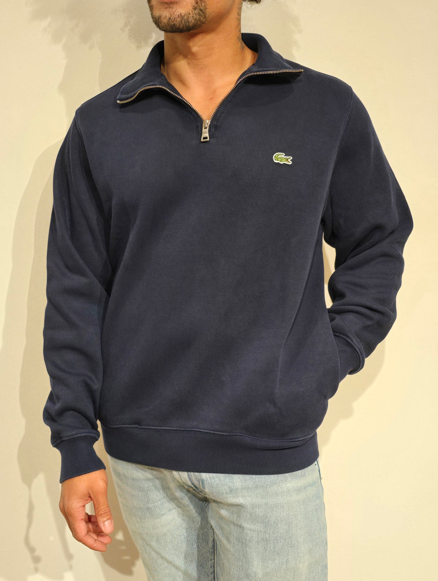 Pull camionneur en coton marine avec poches - M