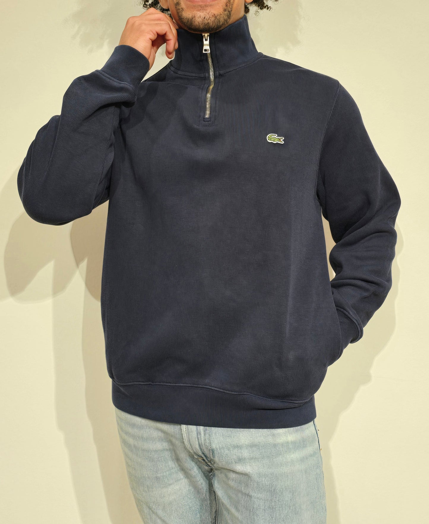 Pull camionneur en coton marine avec poches - M