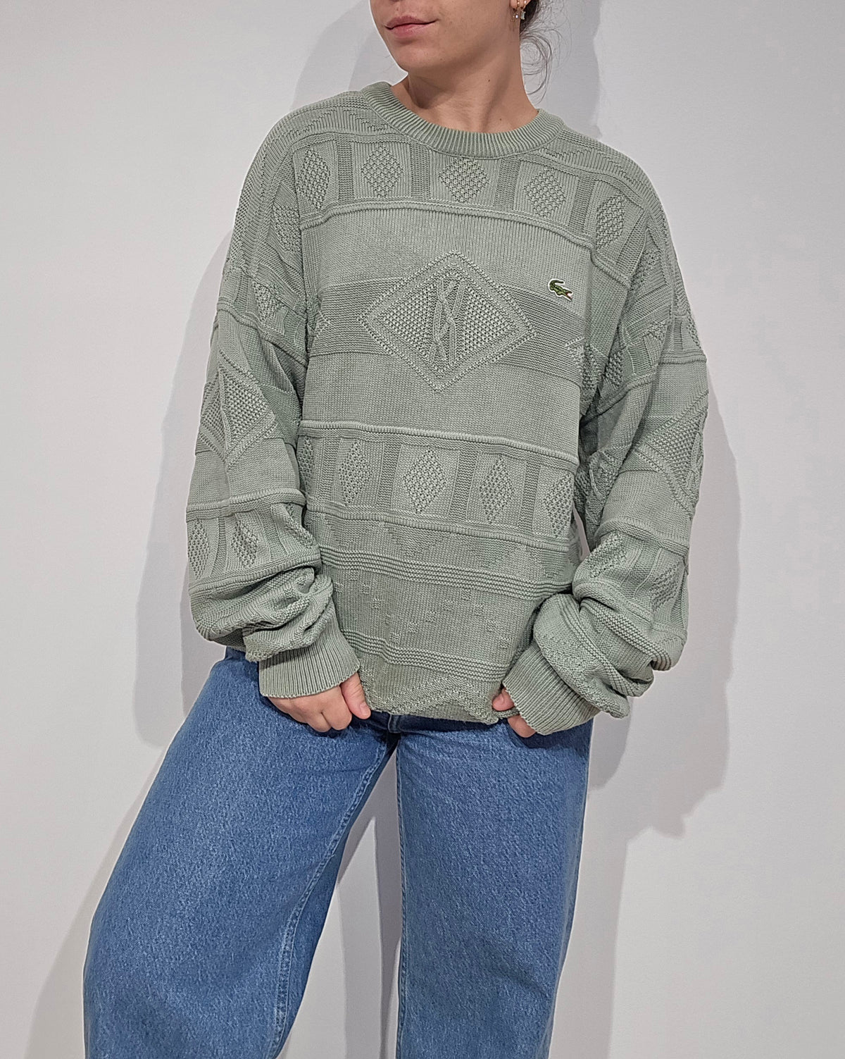 Pull en maille vintage verte des années 80' - XL