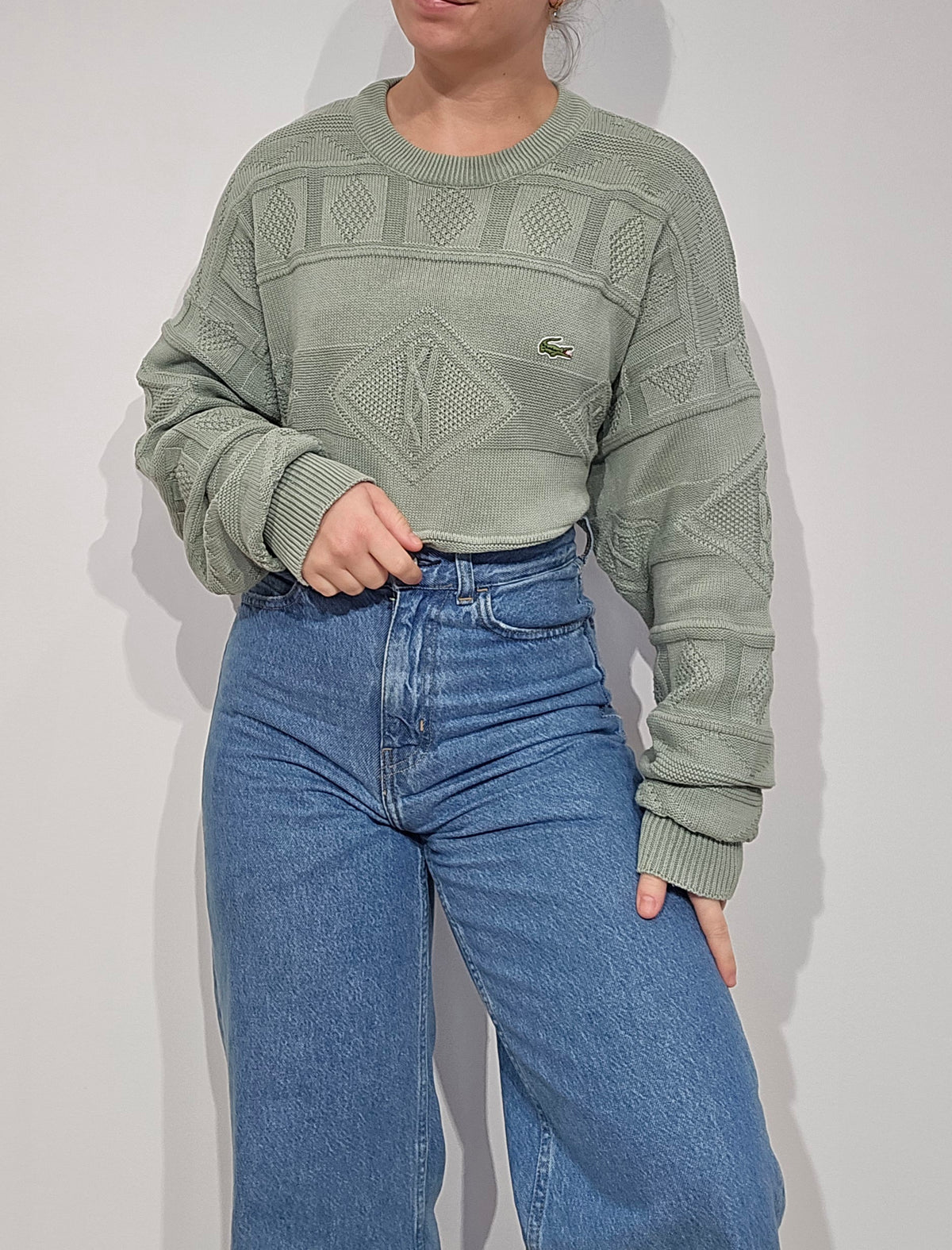Pull en maille vintage verte des années 80' - XL