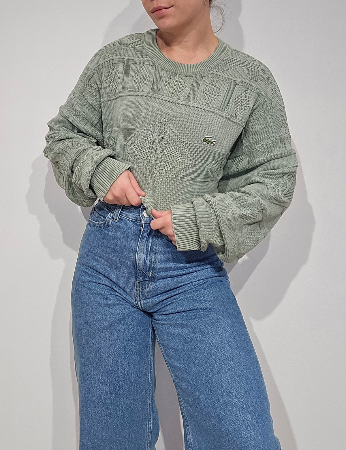 Pull en maille vintage verte des années 80' - XL