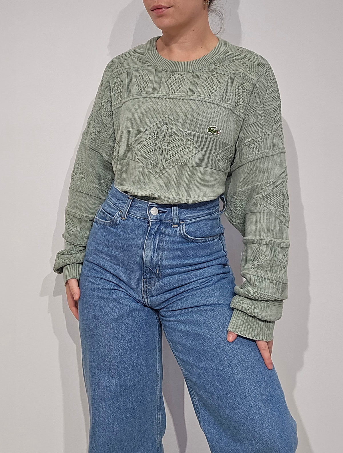 Pull en maille vintage verte des années 80' - XL