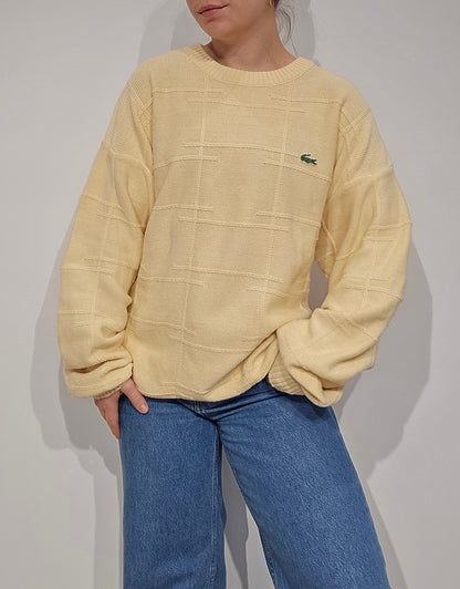 Pull en maille légère jaune poussin des années 80' Fabriqué en France - XL