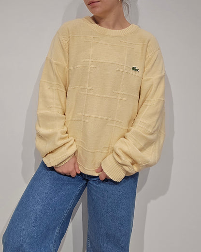 Pull en maille légère jaune poussin des années 80' Fabriqué en France - XL