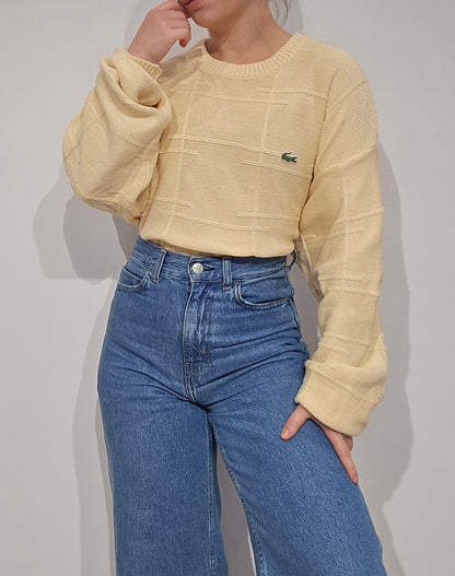 Pull en maille légère jaune poussin des années 80' Fabriqué en France - XL
