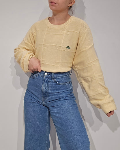 Pull en maille légère jaune poussin des années 80' Fabriqué en France - XL