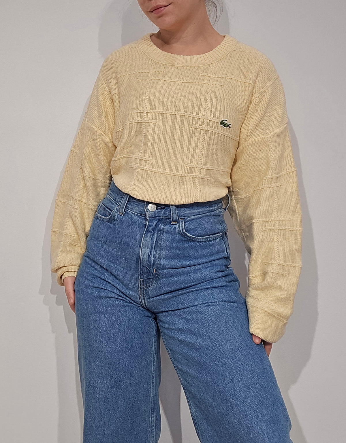 Pull en maille légère jaune poussin des années 80' Fabriqué en France - XL